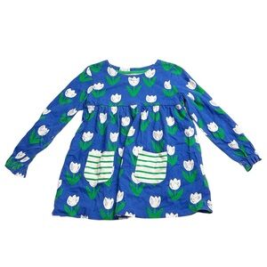 Mini Boden Blue Long Sleeve Tulip Print Dress Top with Green Pockets